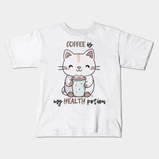 Cozy Cat with Coffee Cup Design Kids T-Shirt